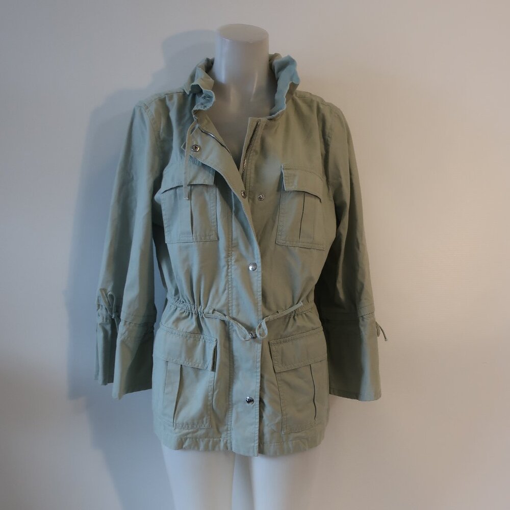 Womens Banana Republic X Olivia Palermo Light Green Cinched Waist Coat L